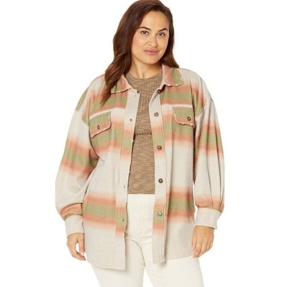FREE PEOPLE $178 LARGE RUBY PRINTED SHACKET COTTON BLEND JACKET MARZIPAN - Picture 1 of 13
